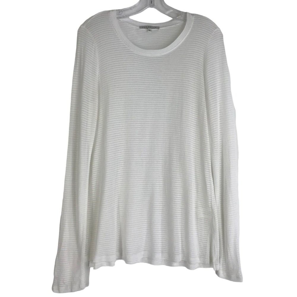 RED HAUTE Shirt Womens Size Medium M White Striped Sheer Long‎ Sleeves Top